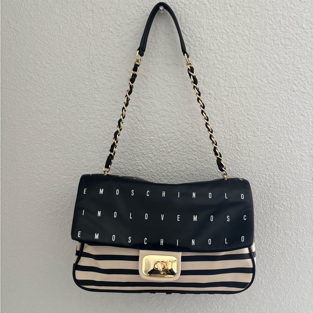Love Moschino Black and White Striped Women's Bag